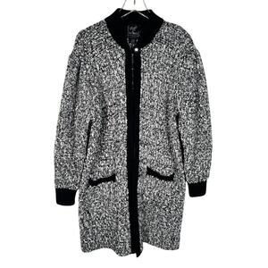 Vtg Monto Por‎ Le Chois II Boucle Knit Sweater Coat Cardigan 2X Black White